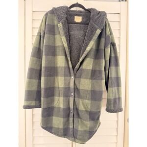 Boston Traders Green Buffalo Plaid Sherpa Lined Fleece Hooded Jacket Womens S/M